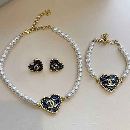 Chanel Denim Necklace Bracelet Earrings