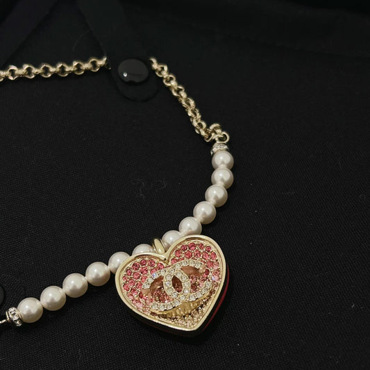 Chanel Pink Diamond Necklace Bracelet Earrings