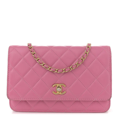 Lambskin Quilted CC Pearl Crush Wallet on Chain WOC Pink