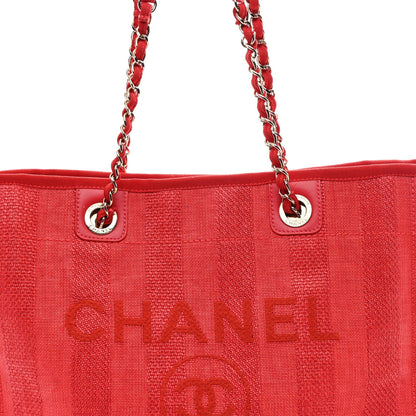Mixed Fibers Striped Small Deauville Tote Red