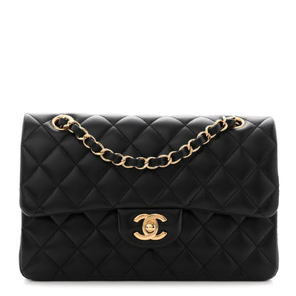 Lambskin Quilted Small Double Flap Black