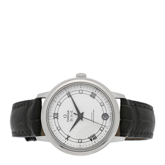 Stainless Steel Alligator Diamond 32.7mm De Ville Prestige Quartz Watch White 424.13.33.20.52.002