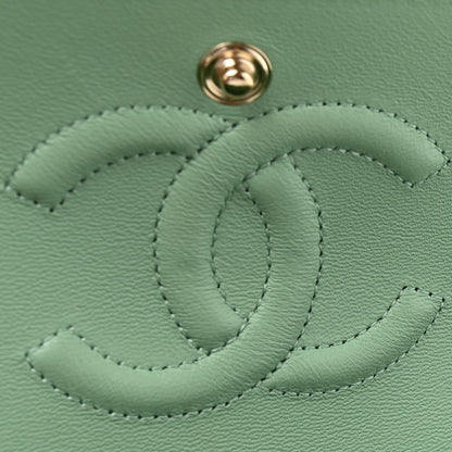 Caviar Quilted Small Double Flap Light Green