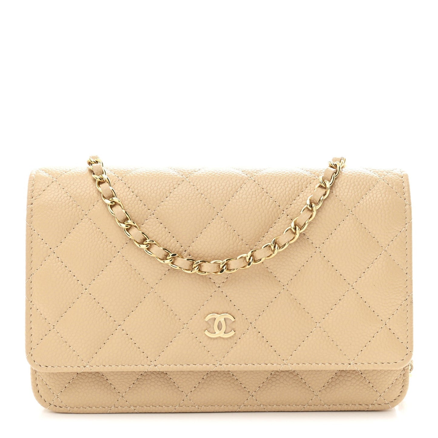 Caviar Quilted Wallet on Chain WOC Beige