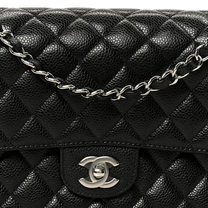 Caviar Quilted Medium Double Flap Black