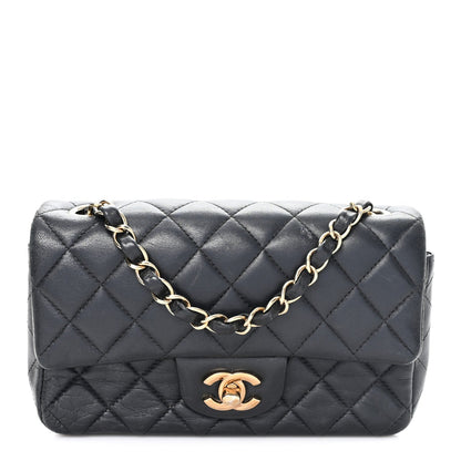 Lambskin Quilted Mini Rectangular Flap Black