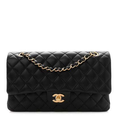 Lambskin Quilted Medium Double Flap Black
