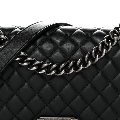 Lambskin Quilted Medium Boy Flap Black