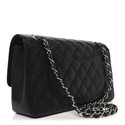 Caviar Quilted Medium Double Flap Black