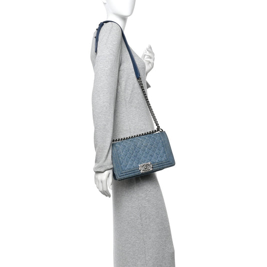 Denim Quilted Medium Boy Flap Blue