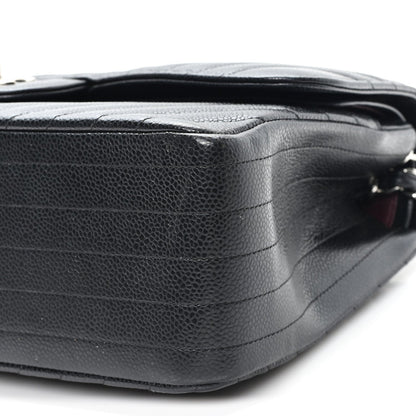 Caviar Chevron Quilted Jumbo Double Flap Black