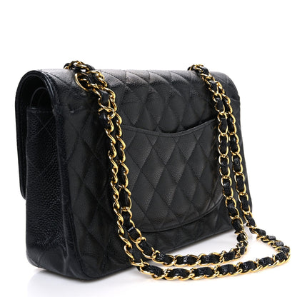 Caviar Quilted Medium Double Flap Black