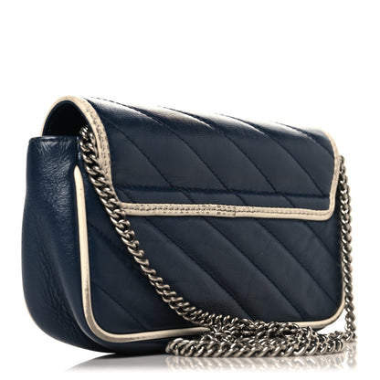 Vintage Effect Calfskin Matelasse Diagonal Super Mini Torchon GG Marmont Shoulder Bag Blue Agata Mystic White