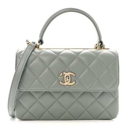 Lambskin Quilted Small Trendy CC Flap Dual Handle Bag Grey