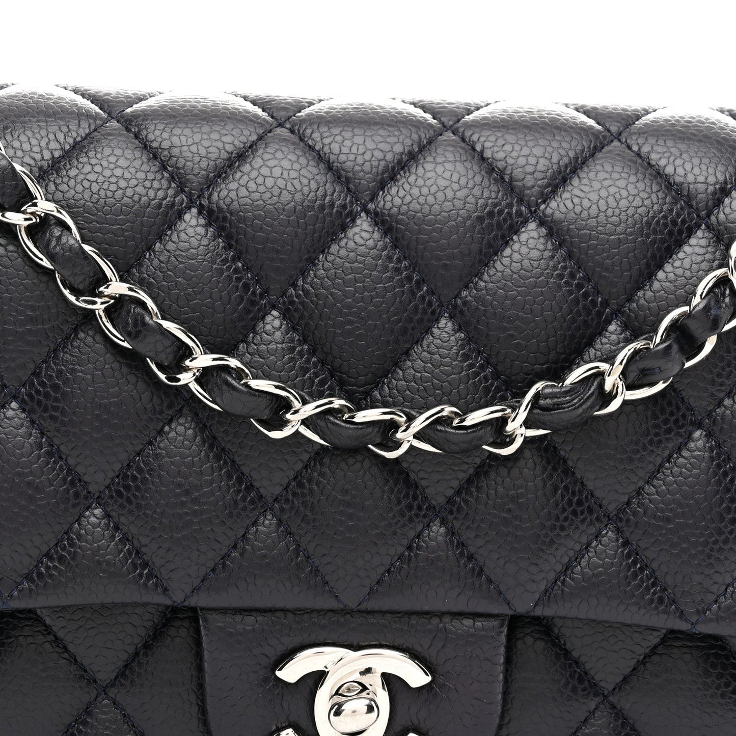 Caviar Quilted Medium Double Flap Navy
