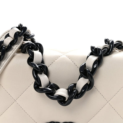 Glossy Calfskin Quilted Medium Chanel 19 Flap White Black