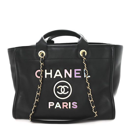 Calfskin Medium Deauville Tote Black Multicolor