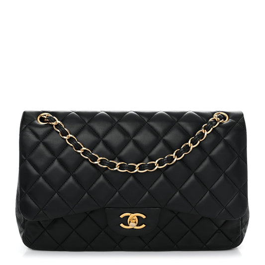 Lambskin Quilted Jumbo Double Flap Black