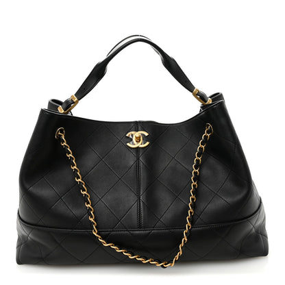 Calfskin Quilted Large Coco Base Shopping Bag Black