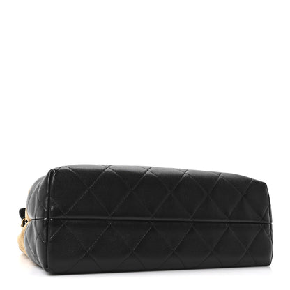 Suede Calfskin Shiny Lambskin Quilted Small Coco Base Shopping Bag Beige Black