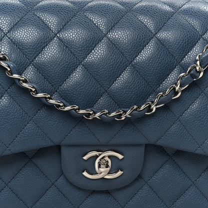 Caviar Quilted Jumbo Double Flap Blue