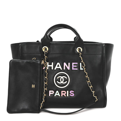 Calfskin Medium Deauville Tote Black Multicolor