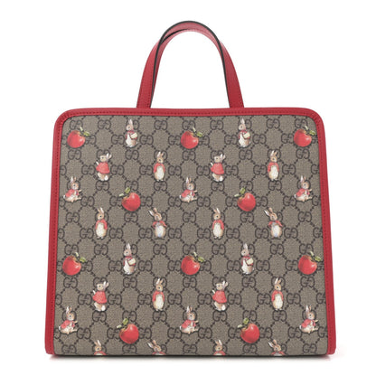 X Peter Rabbit GG Supreme Monogram Rabbit Apple Childrens Tote Beige Ebony Multicolor Bright Hibiscus