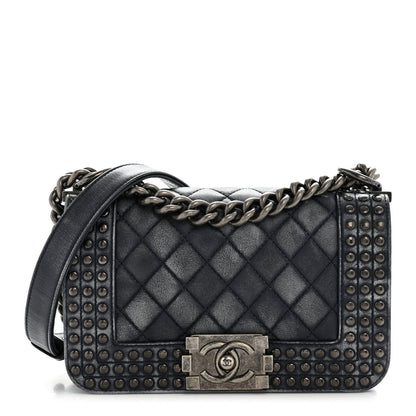 Faded Calfskin Quilted Small Studded Boy Flap Navy