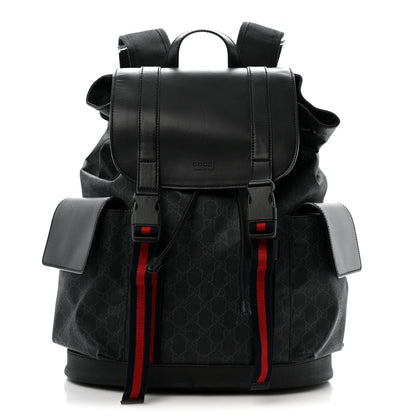 Soft GG Supreme Monogram Calfskin Web Double Buckle Backpack Black