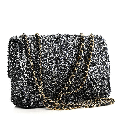Sequin Quilted Small Single Flap Black White Grey