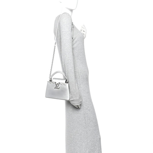 Lambskin Strass Mini Capucines  Silver