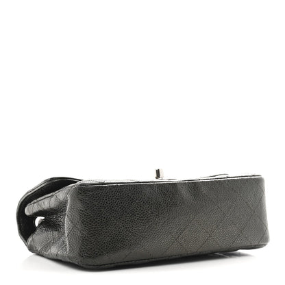 Metallic Caviar Quilted Mini Rectangular Flap Dark Grey
