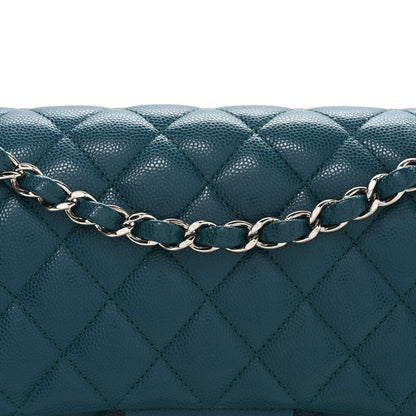 Caviar Quilted Medium Double Flap Dark Turquoise