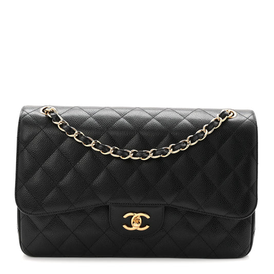 Caviar Quilted Jumbo Double Flap Black