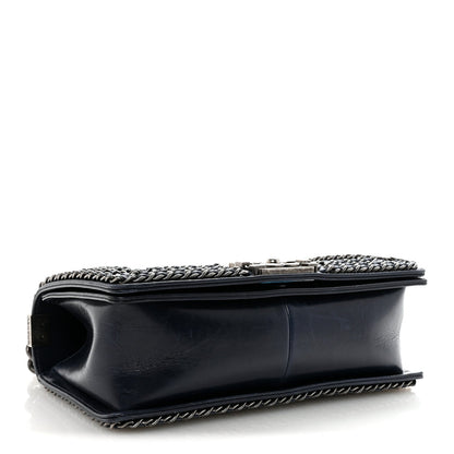 Glazed Calfskin Quilted Medium Boy Chained Flap Blue