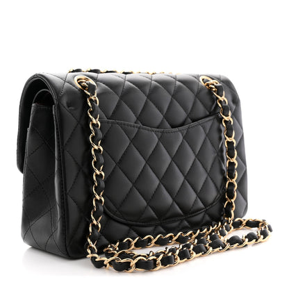 Lambskin Quilted Small Double Flap Black