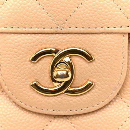Caviar Quilted Jumbo Double Flap Beige