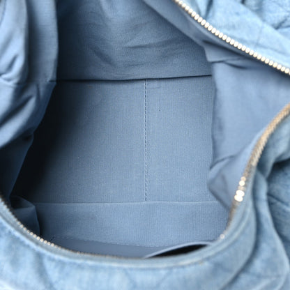 Washed Denim Quilted Large Trendy Pockets Hobo Blue