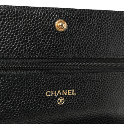 Caviar Quilted Wallet on Chain WOC Black