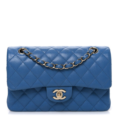 Caviar Quilted Medium Double Flap Blue