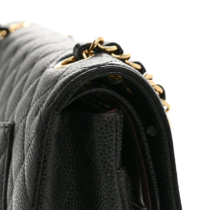 Caviar Quilted Medium Double Flap Black