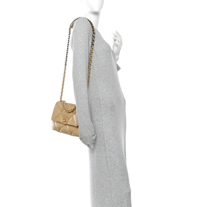 Metallic Goatskin Quilted Medium Chanel 19 Flap Gold