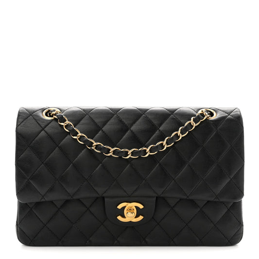 Lambskin Quilted Medium Double Flap Black