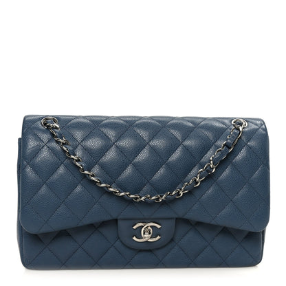 Caviar Quilted Jumbo Double Flap Blue