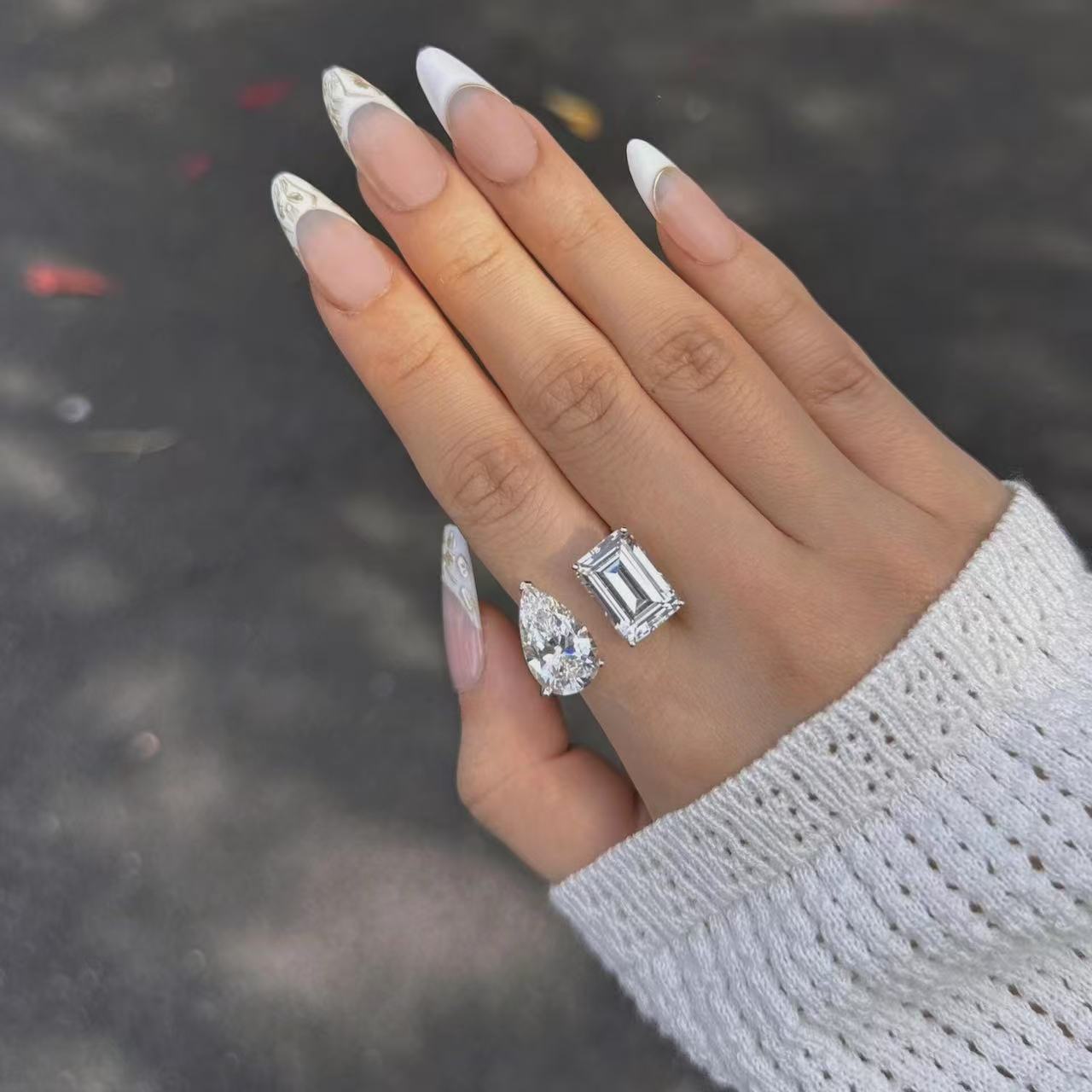 Pear shape Dual Stone Moissanite Ring