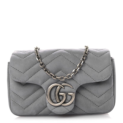 Nubuck Matelasse Mini GG Marmont Shoulder Bag Grey