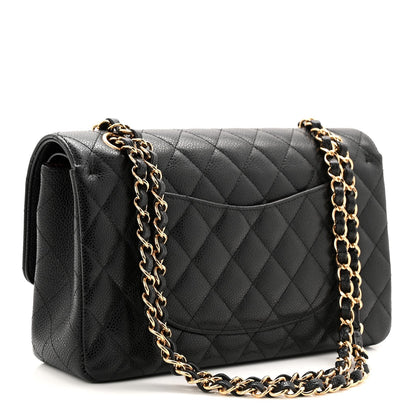Caviar Quilted Medium Double Flap Black