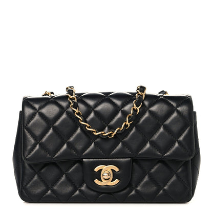 Lambskin Quilted Mini Rectangular Flap Black