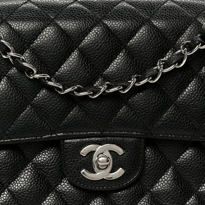 Caviar Quilted Medium Double Flap Black