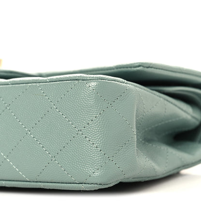 Caviar Quilted Medium Double Flap Dark Green